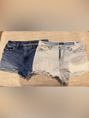 Abercrombie Hight Rise Denim Cutoff Shorts - Light Blue and Dark Blue
